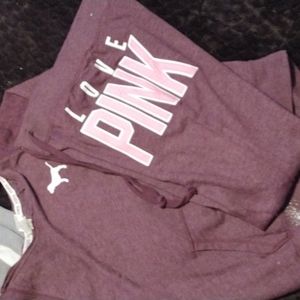 Pink VS burgundy medium flare pants w/ matching small hoodie